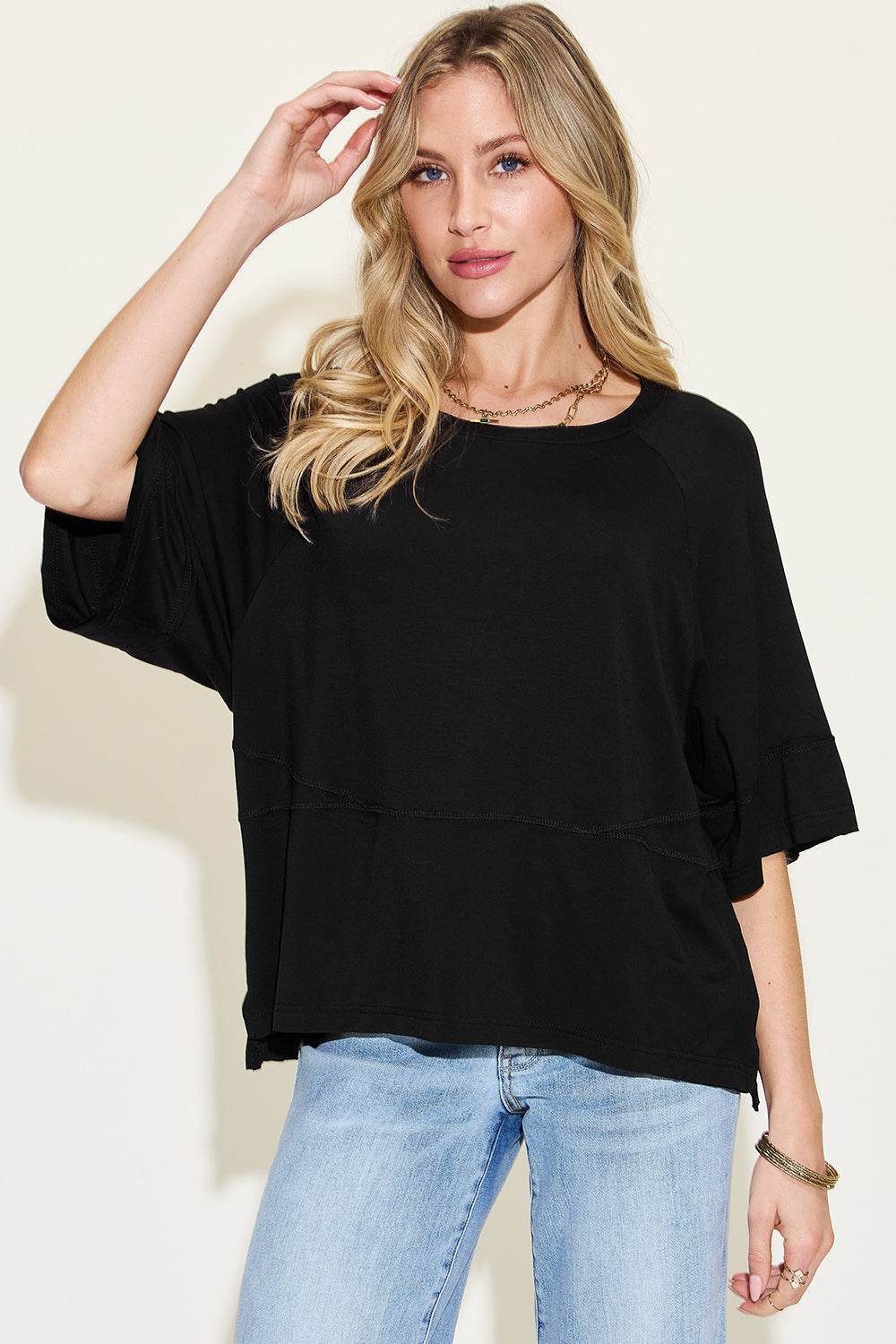 Basic Bae Full Size Bamboo Round Neck Exposed Seam T-Shirt for a perfect OOTD – dress to impress outfits from Amexza