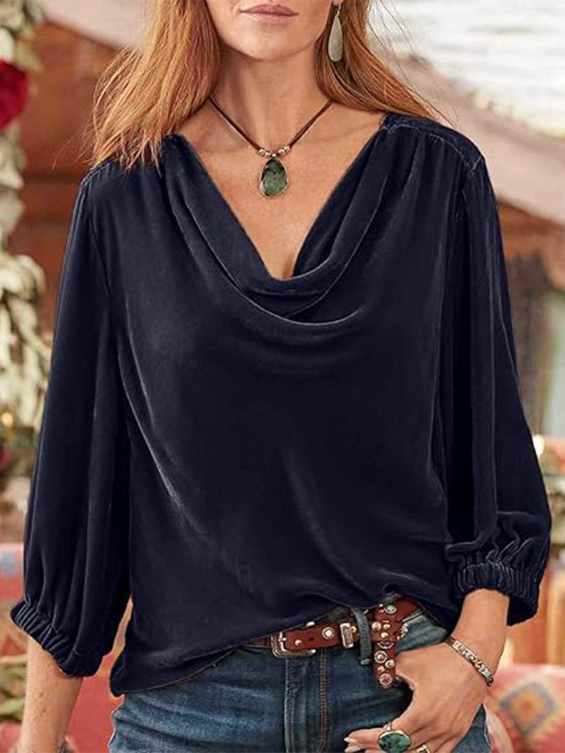 Cowl Neck Three-Quarter Sleeve Top for a perfect OOTD – dress to impress outfits from Amexza