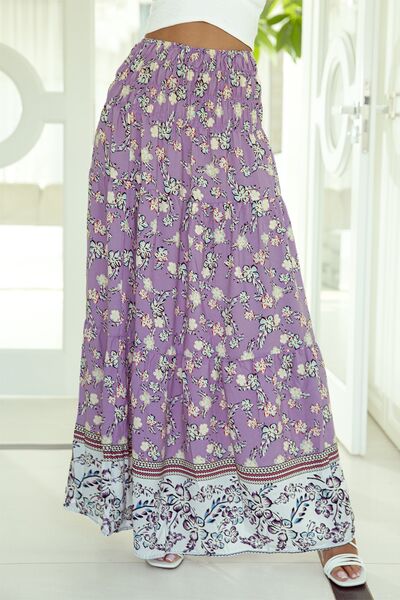 Tiered Printed Elastic Waist Skirt Lavender for a perfect OOTD – dress to impress outfits from Amexza