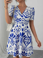 Printed Surplice Short Sleeve Dress