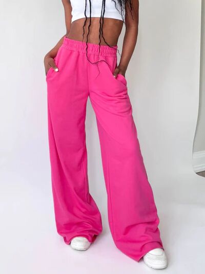 Elastic Waist Wide Leg Pants Hot Pink for a perfect OOTD – dress to impress outfits from Amexza