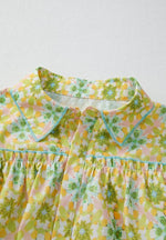 Frill Printed Collared Neck Long Sleeve Blouse - Amexza