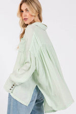 SAGE + FIG Frayed Hem Side Slit Button Down Shirt - Amexza