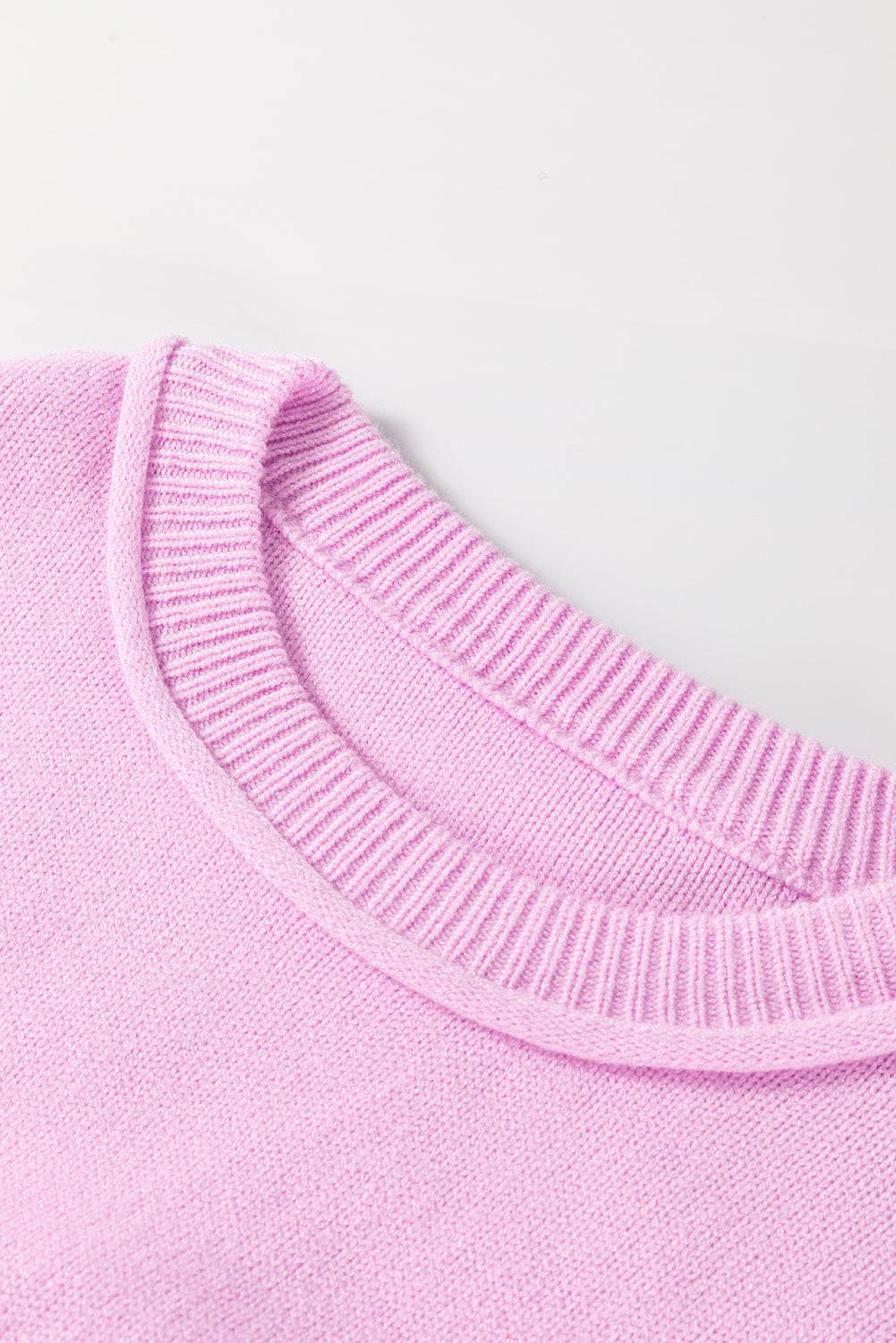 Roll Hem Ribbed Detail Drop Shoulder Sweater - Amexza