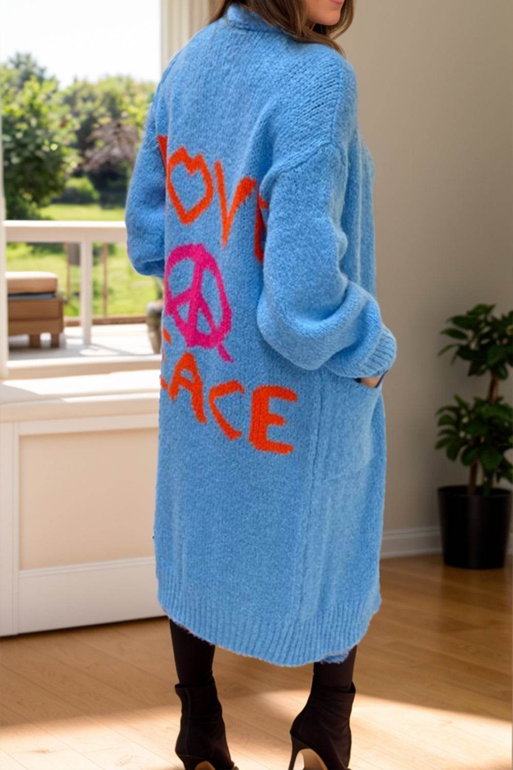 Peace Sign Long Sleeve Cardigan for a perfect OOTD – dress to impress outfits from Amexza