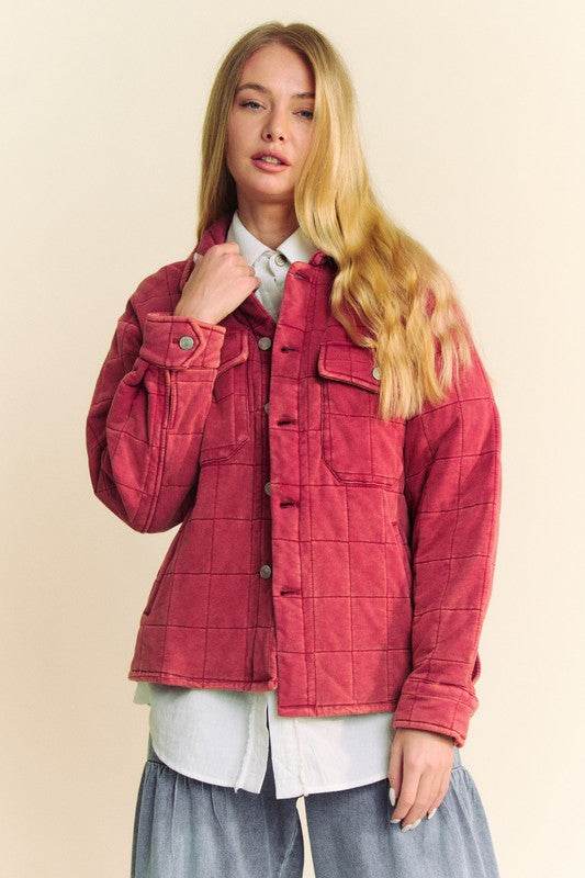 Davi & Dani Quilted Button Down Shacket with Chest Pockets Brick for a perfect OOTD – dress to impress outfits from Amexza