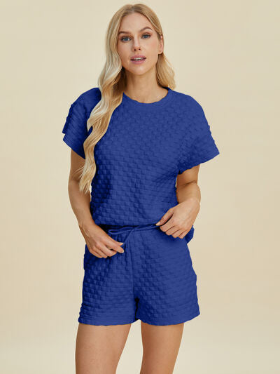 Double Take Full Size Texture T-Shirt and Shorts Set for a perfect OOTD – dress to impress outfits from Amexza