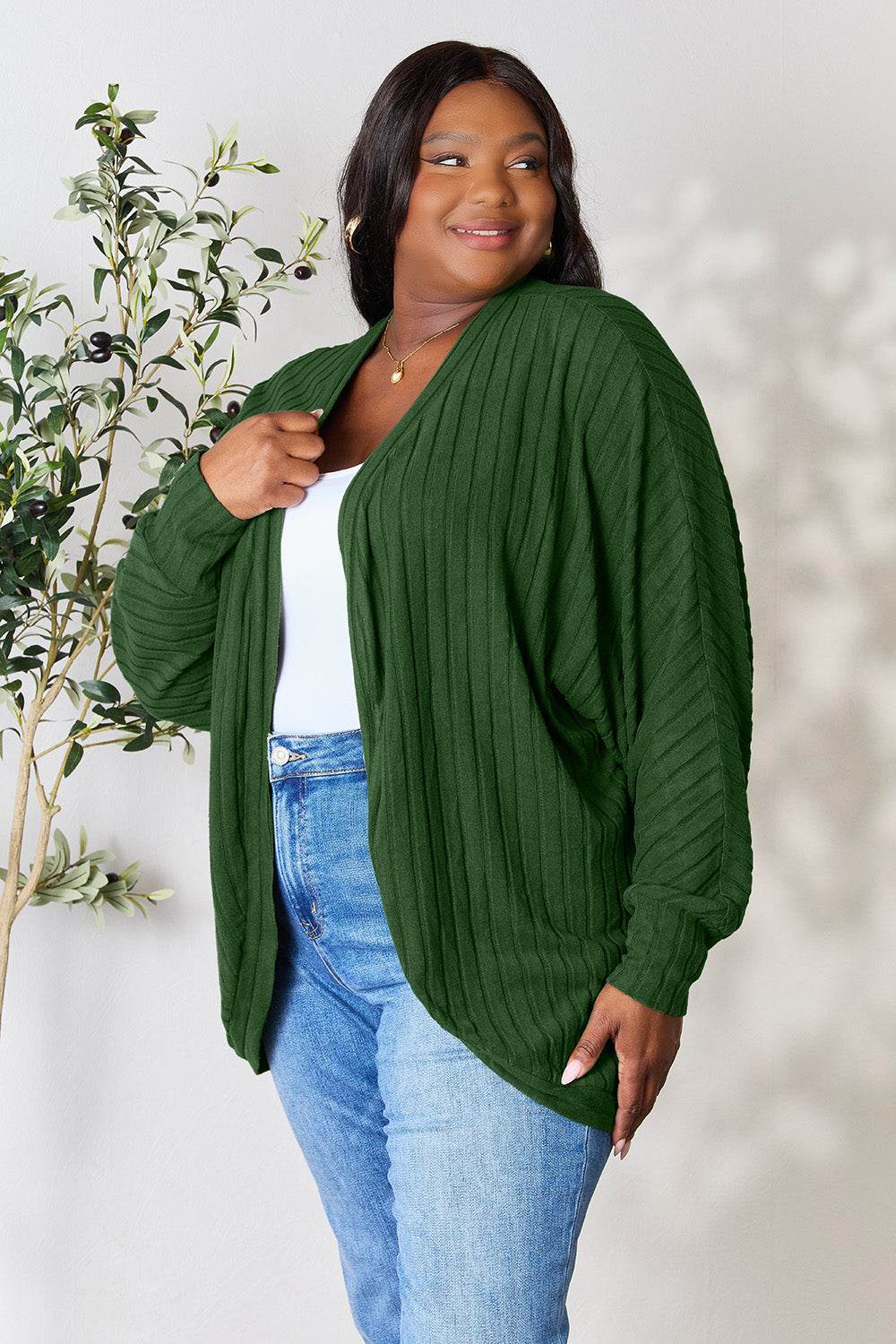 Basic Bae Full Size Ribbed Cocoon Cardigan for a perfect OOTD – dress to impress outfits from Amexza