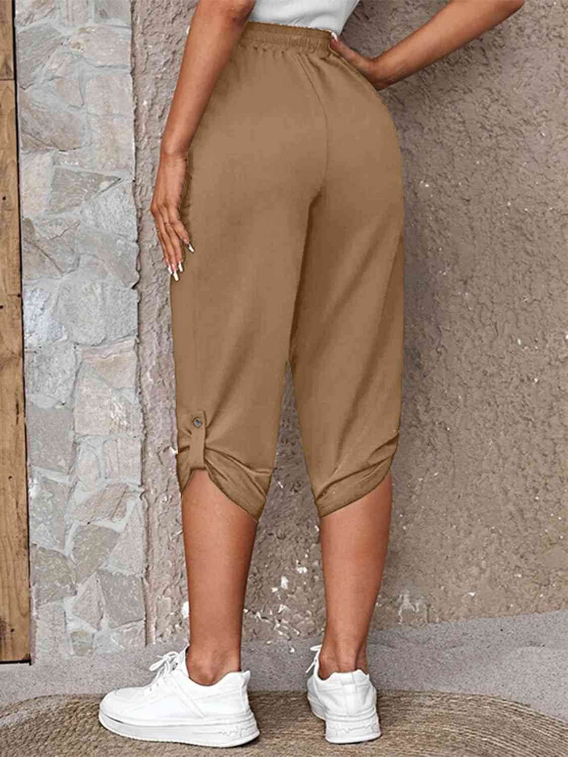 Full Size Roll-Tab Capris Pants for a perfect OOTD – dress to impress outfits from Amexza