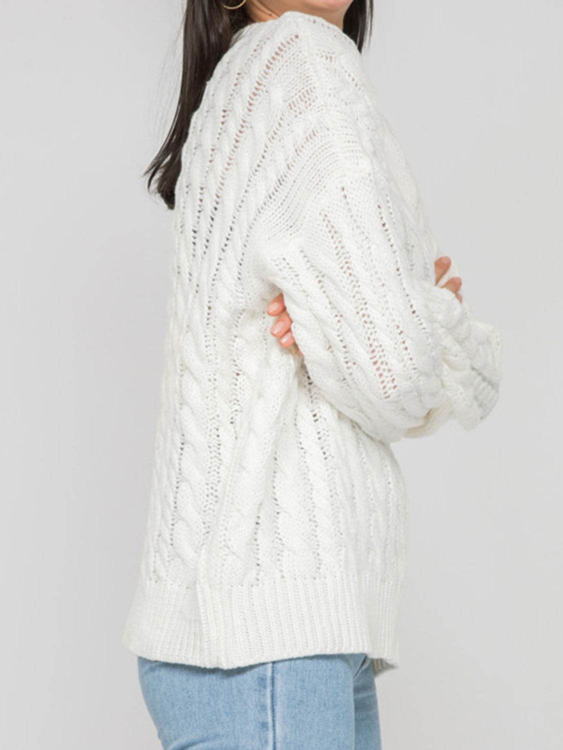 Openwork Round Sleeve Cable-Knit Sweater for a perfect OOTD – dress to impress outfits from Amexza