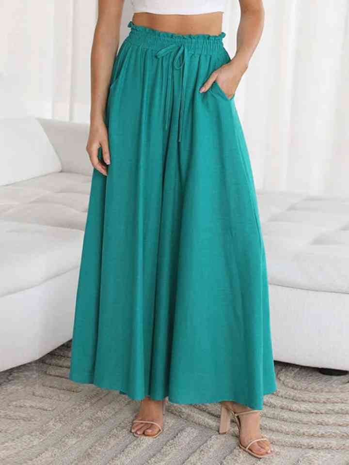 Drawstring Waist Wide Leg Pants Teal for a perfect OOTD – dress to impress outfits from Amexza