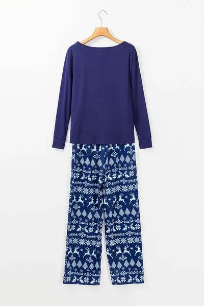 Round Neck Long Sleeve Top and Printed Pants Lounge Set for a perfect OOTD – dress to impress outfits from Amexza