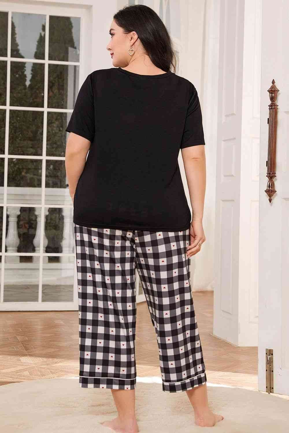 V-Neck Tee and Plaid Cropped Pants Lounge Set for a perfect OOTD – dress to impress outfits from Amexza