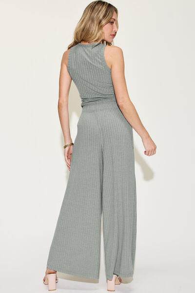 Basic Bae Full Size Ribbed Tank and Wide Leg Pants Set for a perfect OOTD – dress to impress outfits from Amexza