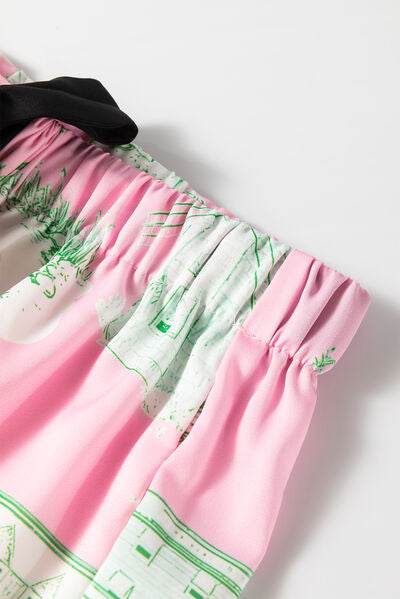 Collared Neck Printed Top and Drawstring Shorts Lounge Set for a perfect OOTD – dress to impress outfits from Amexza