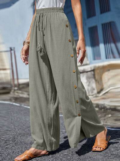 Full Size Tassel Wide Leg Pants Light Gray for a perfect OOTD – dress to impress outfits from Amexza