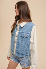 Annie Wear Collared Neck Double Placket Denim Jacket - Amexza