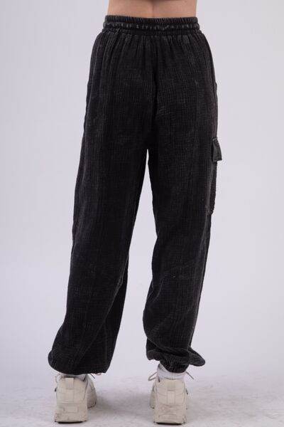 VERY J Washed Woven Crinkle Gauze Drawstring Pants - Amexza