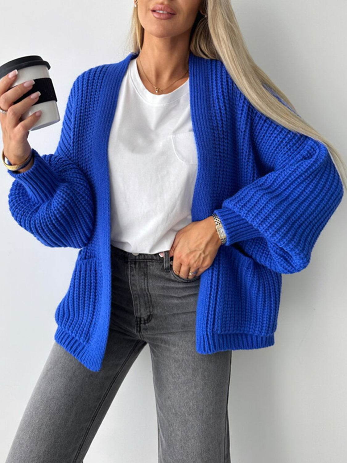 Open Front Dropped Shoulder Cardigan - Amexza