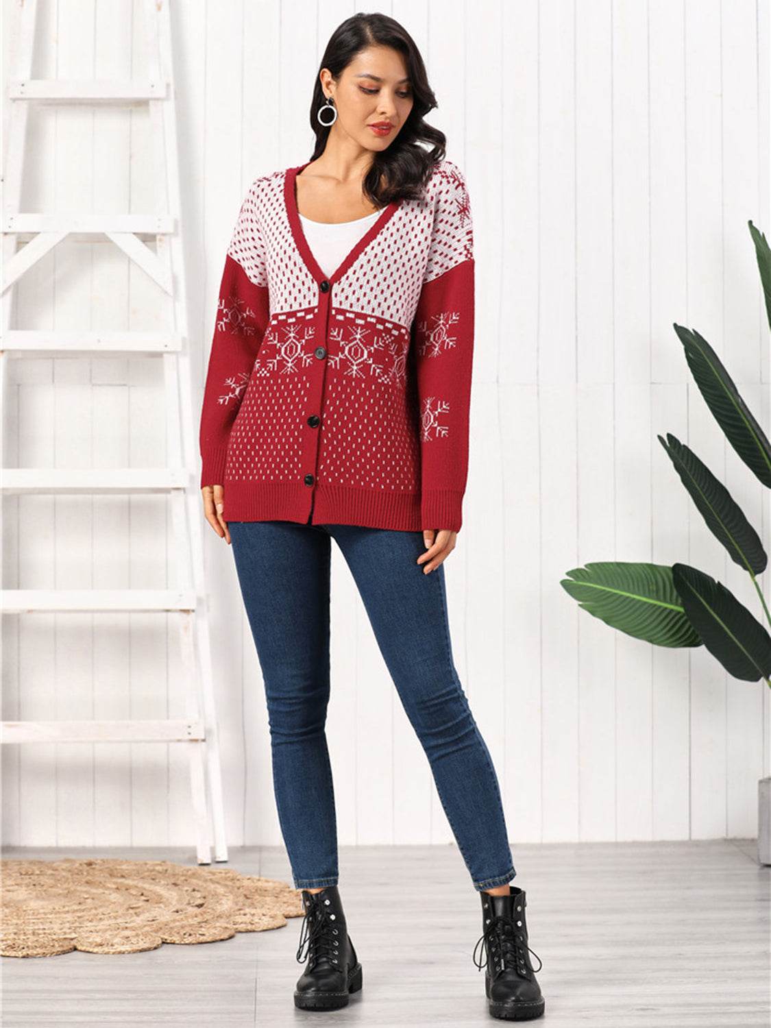 Snowflake Button Down Cardigan for a perfect OOTD – dress to impress outfits from Amexza