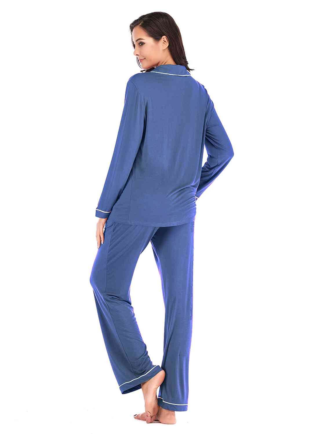 Collared Neck Long Sleeve Loungewear Set with Pockets for a perfect OOTD – dress to impress outfits from Amexza