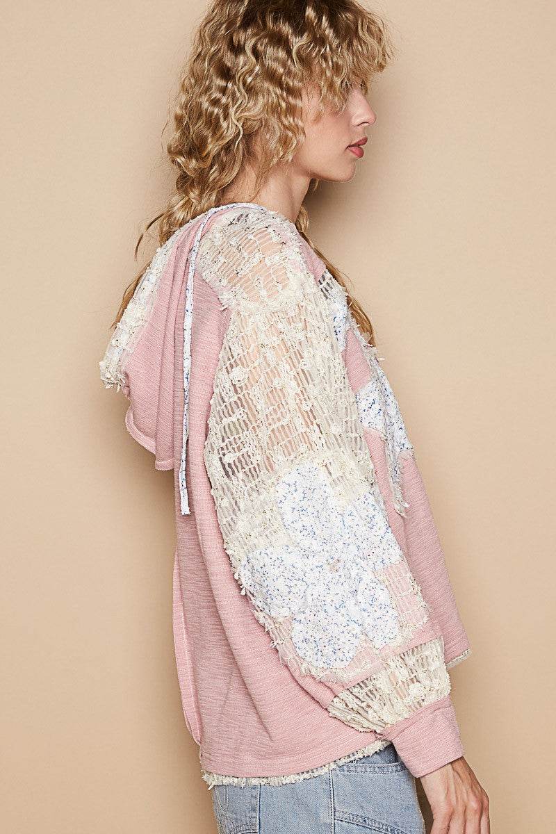 POL Star Patch Lace Long Sleeve Hooded Top for a perfect OOTD – dress to impress outfits from Amexza