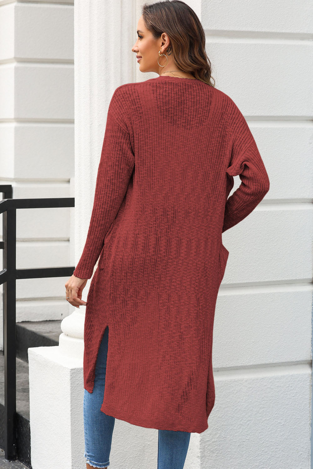 Open Front Slit Cardigan with Pockets for a perfect OOTD – dress to impress outfits from Amexza