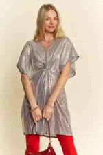 Davi & Dani Sequin Plunge Neck Knot Cut Out Tie Back Party Dress Silver for a perfect OOTD – dress to impress outfits from Amexza