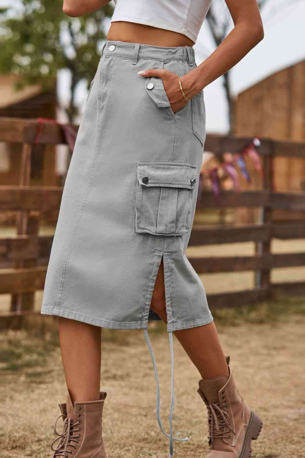 Drawstring Denim Cargo Skirt for a perfect OOTD – dress to impress outfits from Amexza