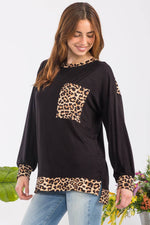Celeste Full Size Leopard Round Neck Dropped Shoulder T-Shirt - Amexza