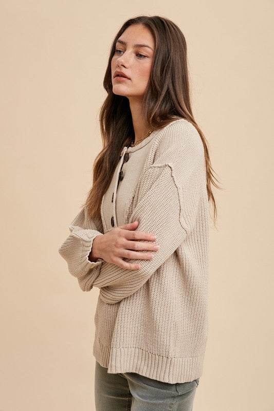 Annie Wear Half Button Ribbed Hem Sweater for a perfect OOTD – dress to impress outfits from Amexza