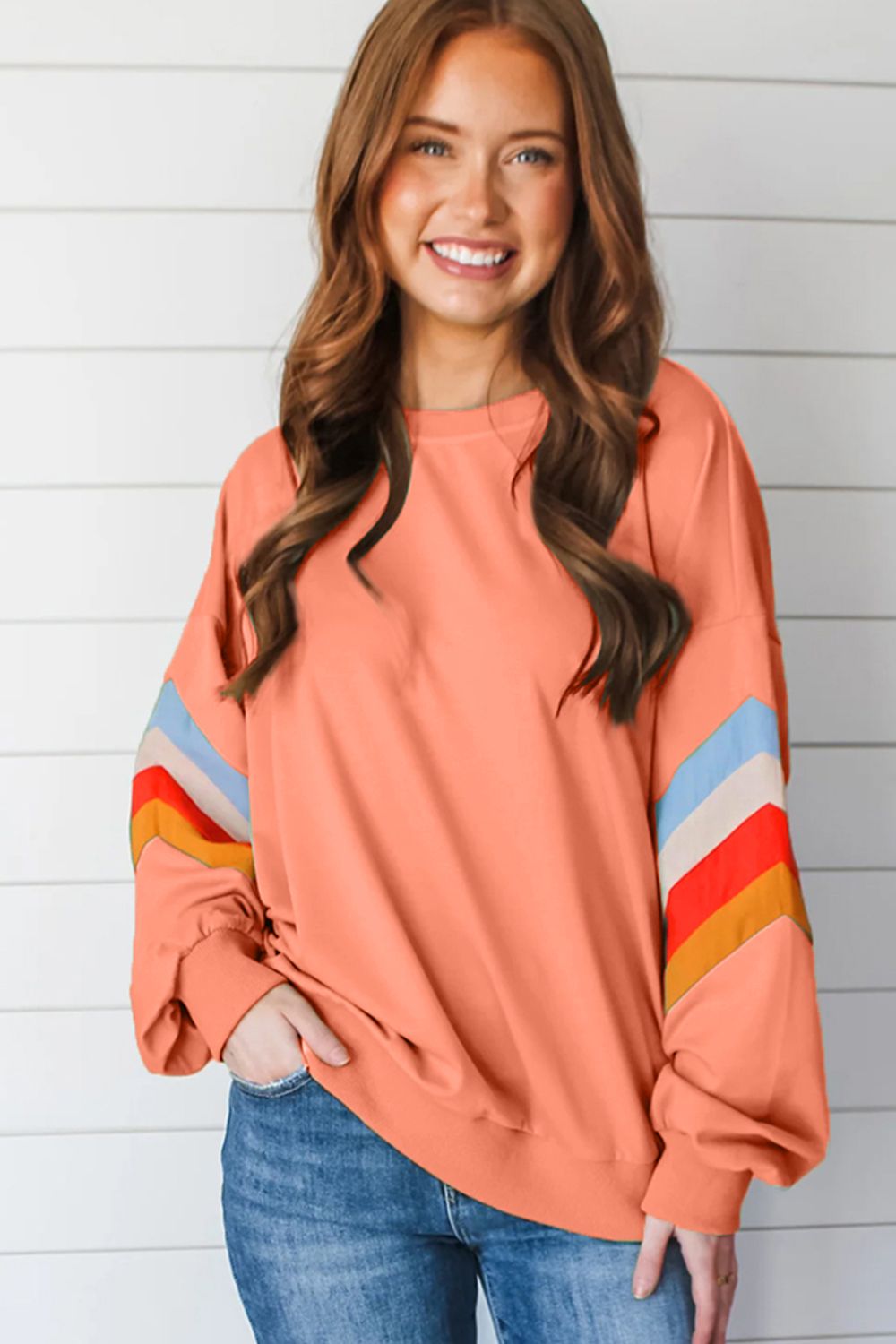 Contrast Round Neck Long Sleeve Sweatshirt for a perfect OOTD – dress to impress outfits from Amexza