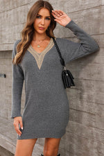 V-Neck Long Sleeve Mini Sweater Dress for a perfect OOTD – dress to impress outfits from Amexza