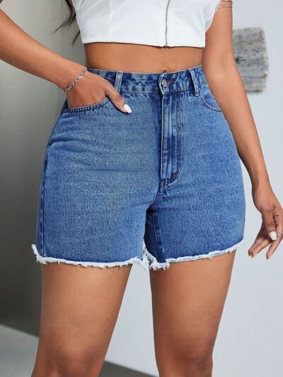 Raw Hem High Waist Denim Shorts for a perfect OOTD – dress to impress outfits from Amexza