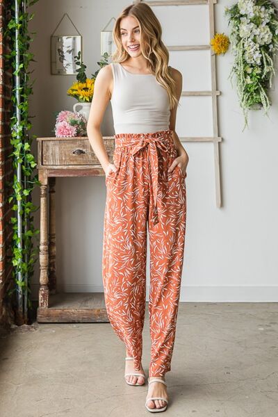 Heimish Full Size Printed Tied Straight Casual Pants RUST for a perfect OOTD – dress to impress outfits from Amexza