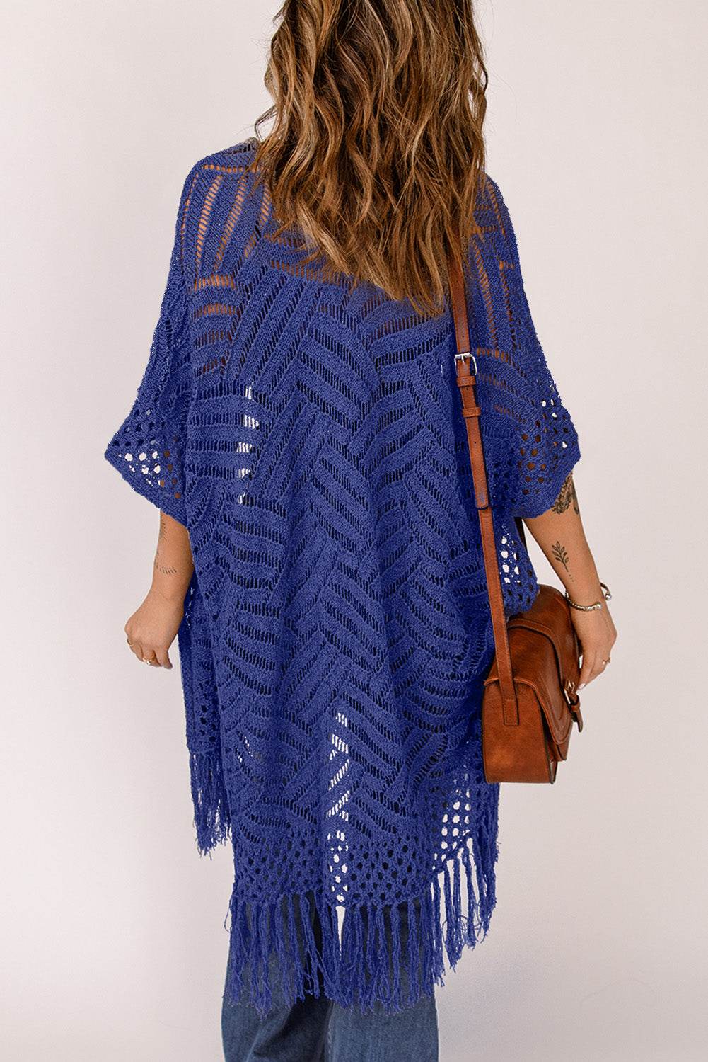 Openwork Open Front Cardigan with Fringes for a perfect OOTD – dress to impress outfits from Amexza