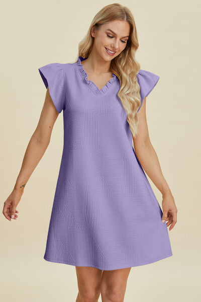 Double Take Full Size Ruffled V-Neck Cap Sleeve Dress for a perfect OOTD – dress to impress outfits from Amexza