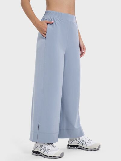 Millennia Slit Wide Leg Active Pants Light Blue for a perfect OOTD – dress to impress outfits from Amexza