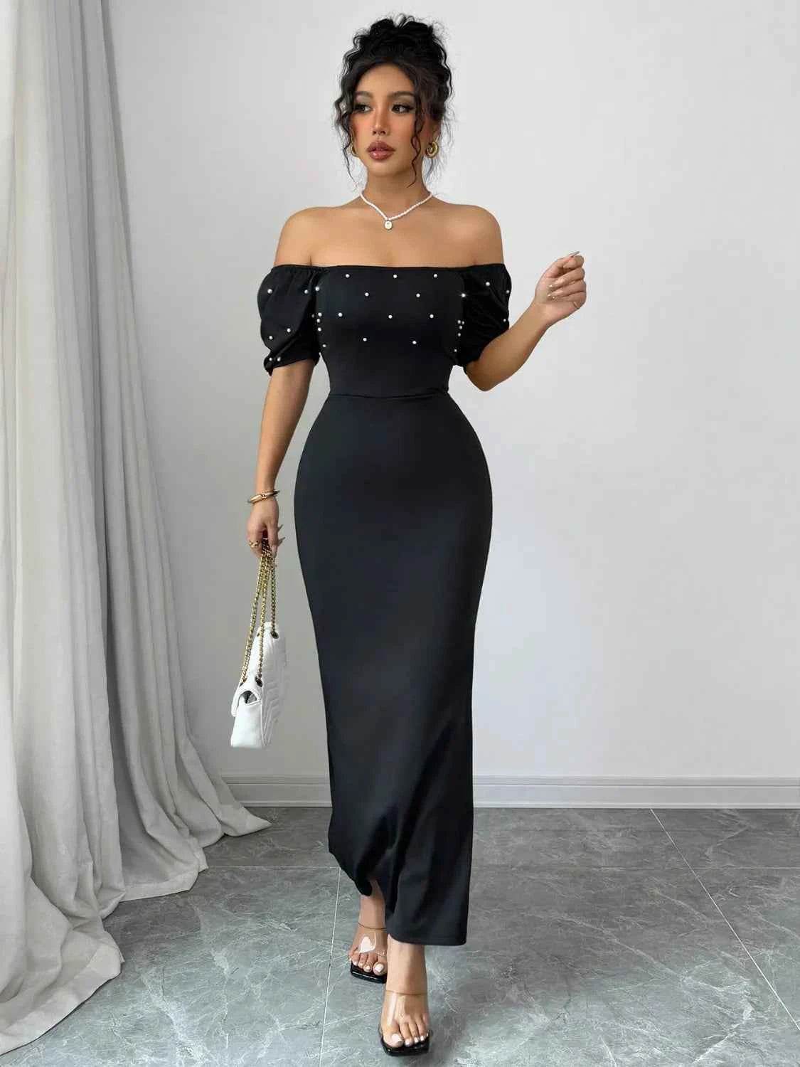 Off Shoulder Short Sleeve Maxi Dress for a perfect OOTD – dress to impress outfits from Amexza