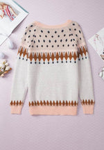 Geometric Contrast Round Neck Long Sleeve Sweater for a perfect OOTD – dress to impress outfits from Amexza