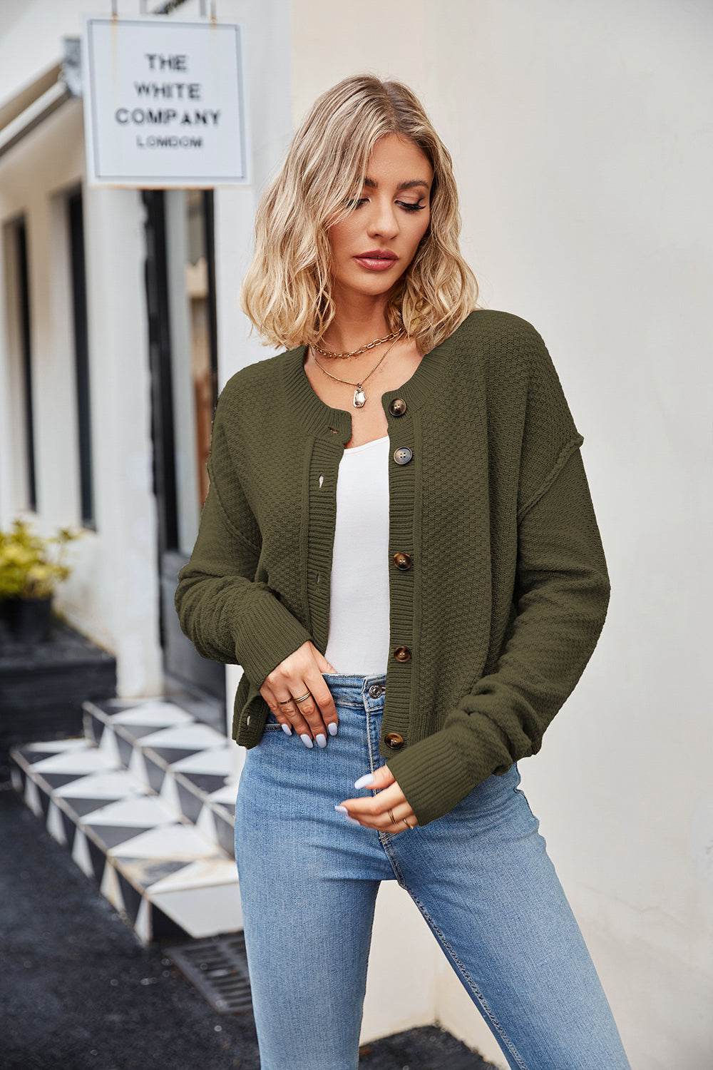 Button Down Exposed Seam Cardigan for a perfect OOTD – dress to impress outfits from Amexza