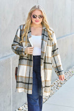Double Take Full Size Plaid Button Up Lapel Collar Coat - Amexza