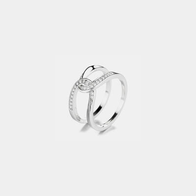 Twisted Inlaid Zircon Double-layered Ring Silver for a perfect OOTD – dress to impress outfits from Amexza