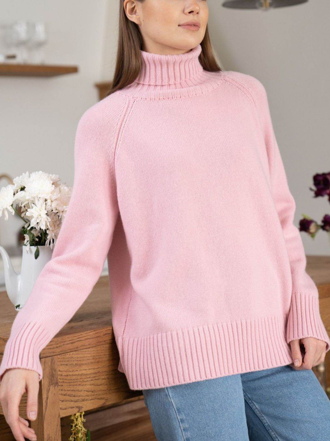 Turtle Neck Raglan Sleeve Sweater - Amexza