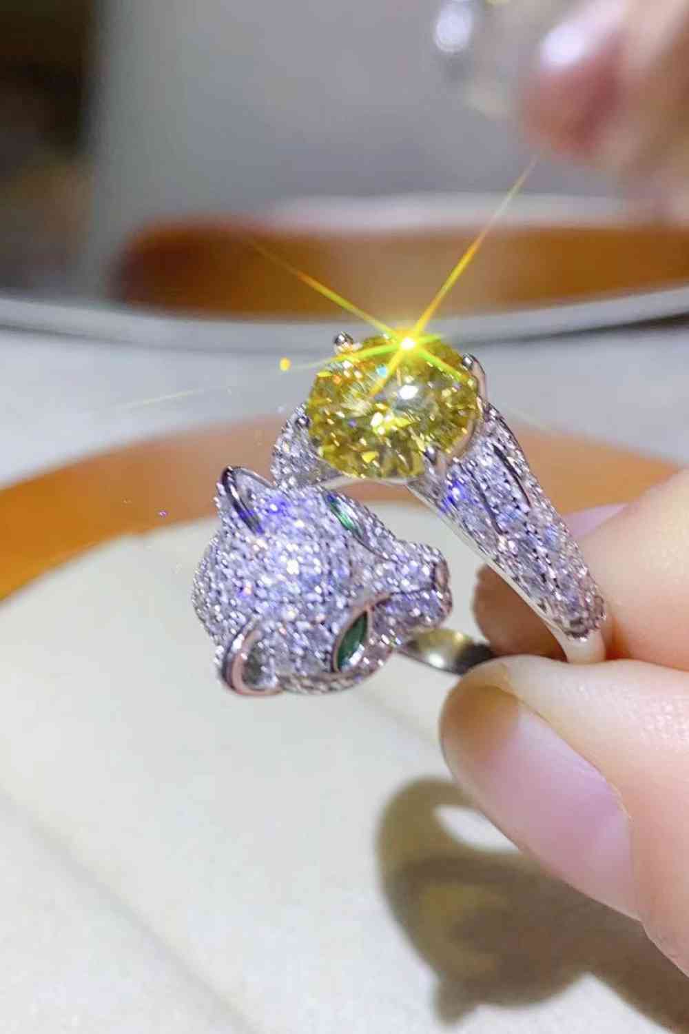 2 Carat Yellow Moissanite Animal Bypass Ring for a perfect OOTD – dress to impress outfits from Amexza