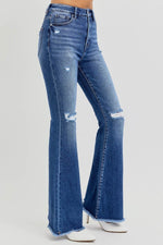 RISEN Full Size High Rise Distressed Raw Hem Flare Jeans - Amexza