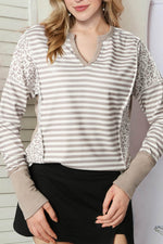Exposed Seam Striped Notched Blouse for a perfect OOTD – dress to impress outfits from Amexza