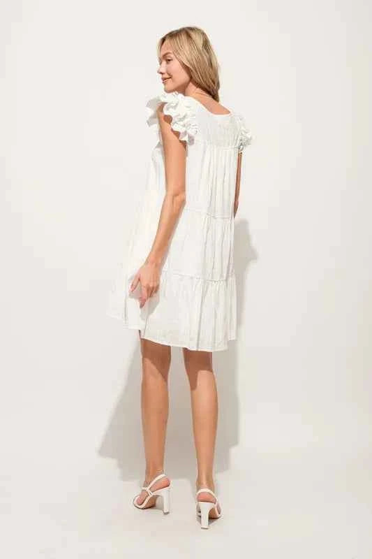 And The Why Origami Pleating Ruffled Sleeve Tiered Dress