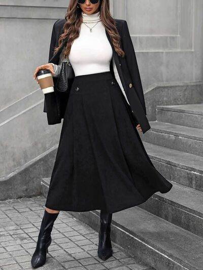 Decorative Button Ruched Midi Skirt for a perfect OOTD – dress to impress outfits from Amexza