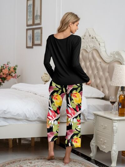 Round Neck Top and Printed Pants Lounge Set for a perfect OOTD – dress to impress outfits from Amexza